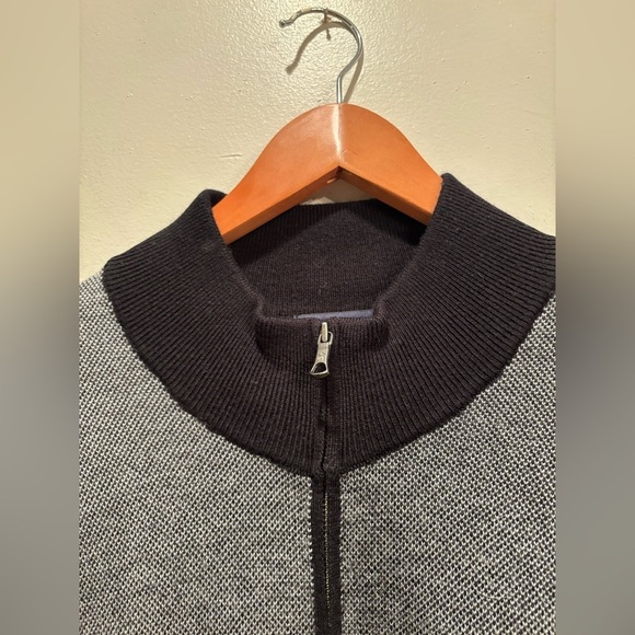 Men's Gray Sweater with Black Accents brooks brothers wool quarter zip fancy men - Picture 8 of 13